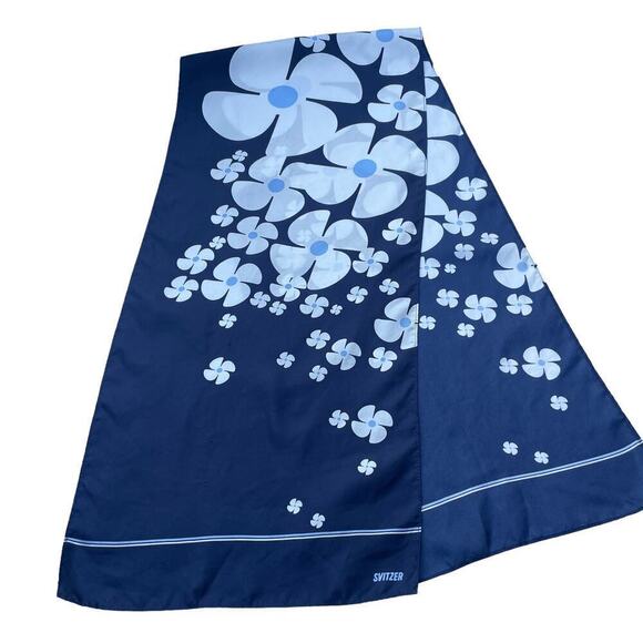 SVITZER 100% Silk Navy Floral Scarf - Picture 10 of 12
